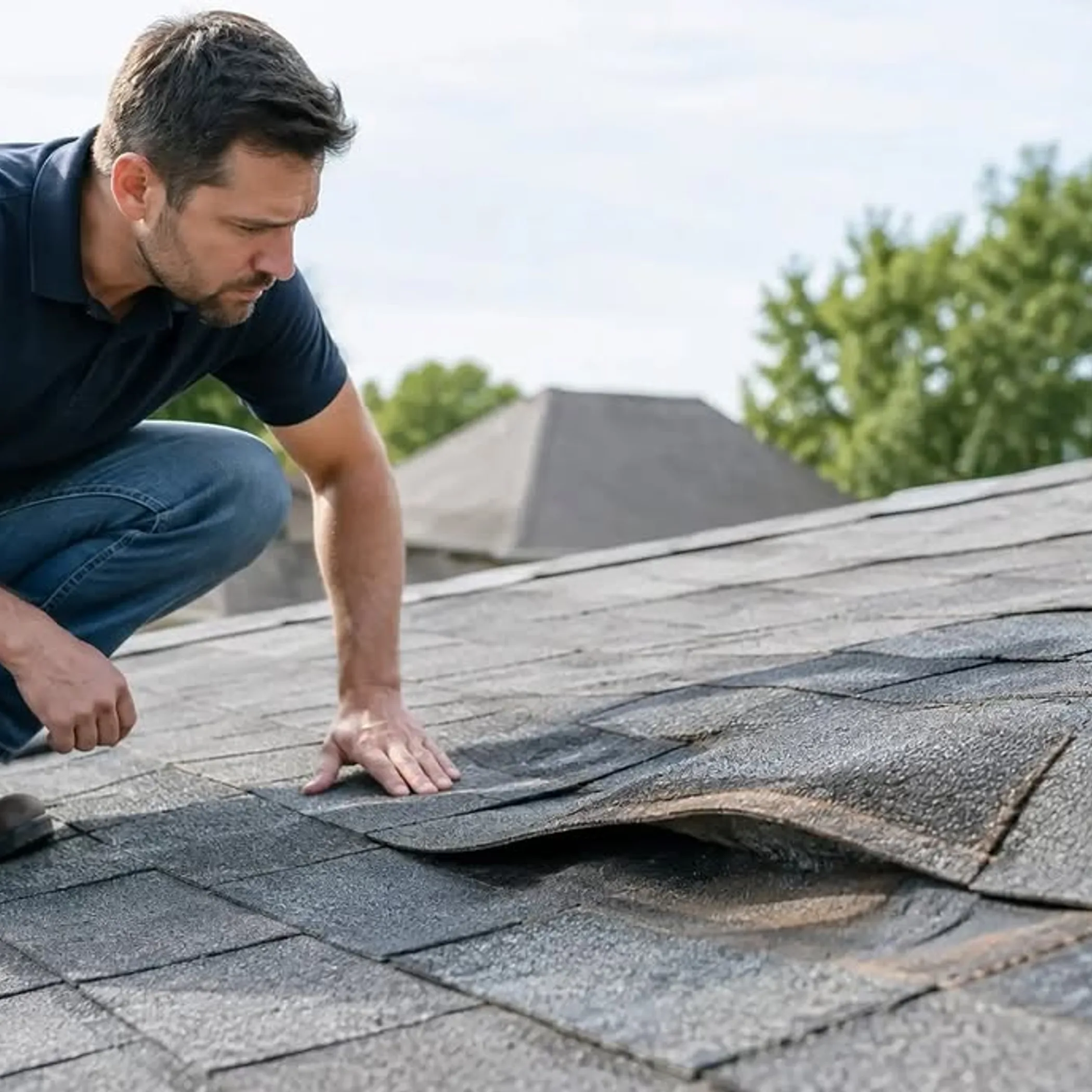 damaged roof under inspection