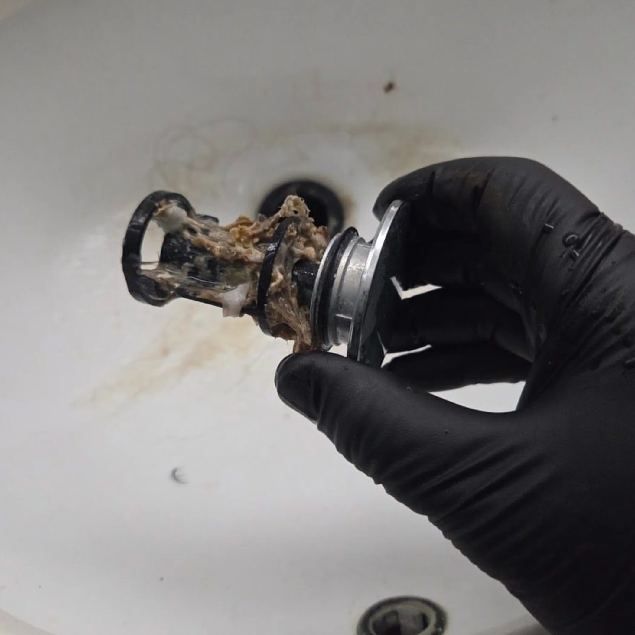 hair and soap buildup in drain