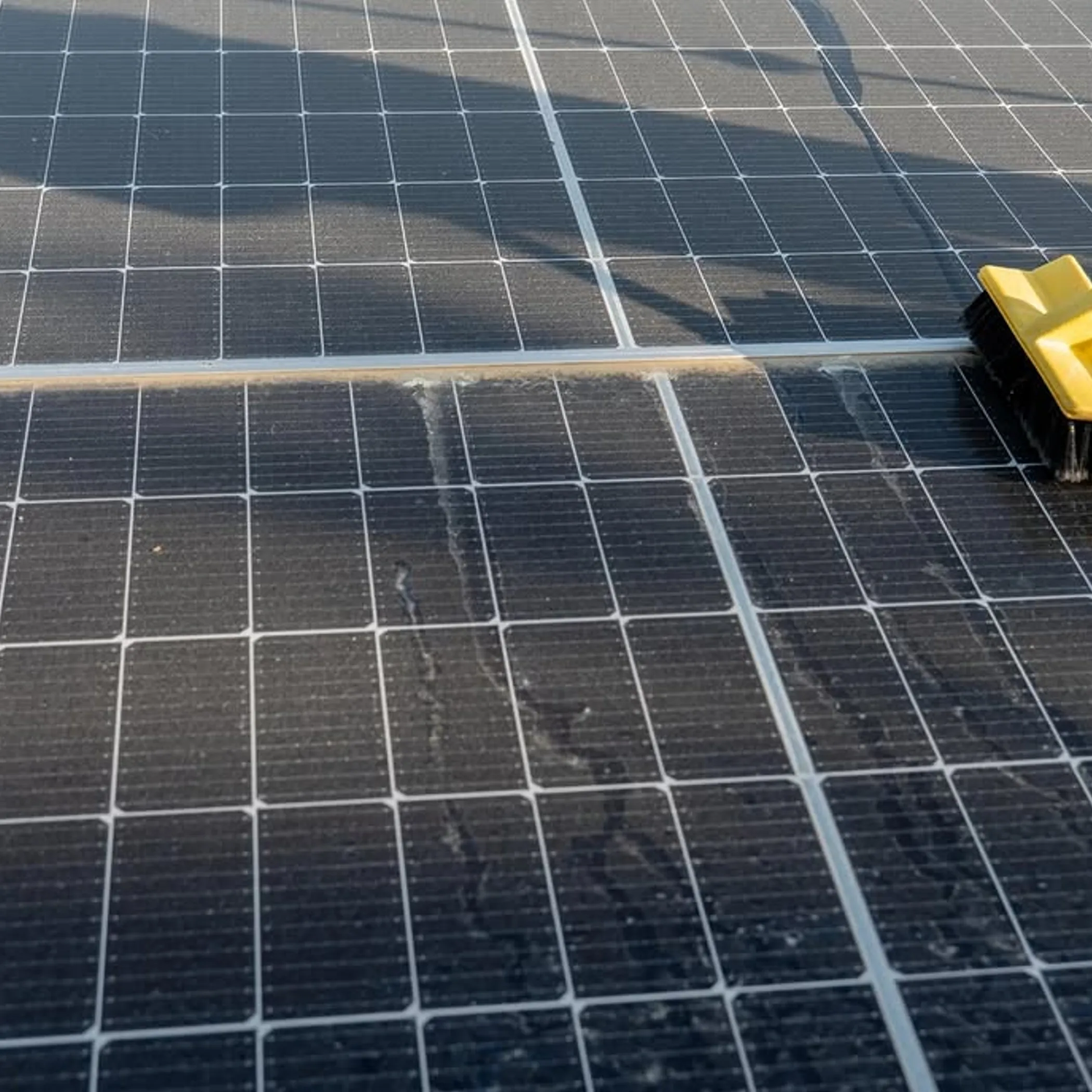 solar panels being cleaned